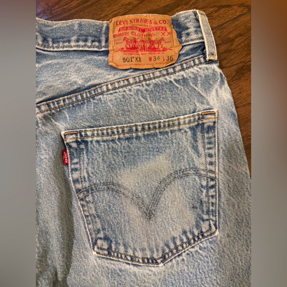 Vintage Distressed Levi's 501 XX Classic Blue Denim Jeans 34W x 36L